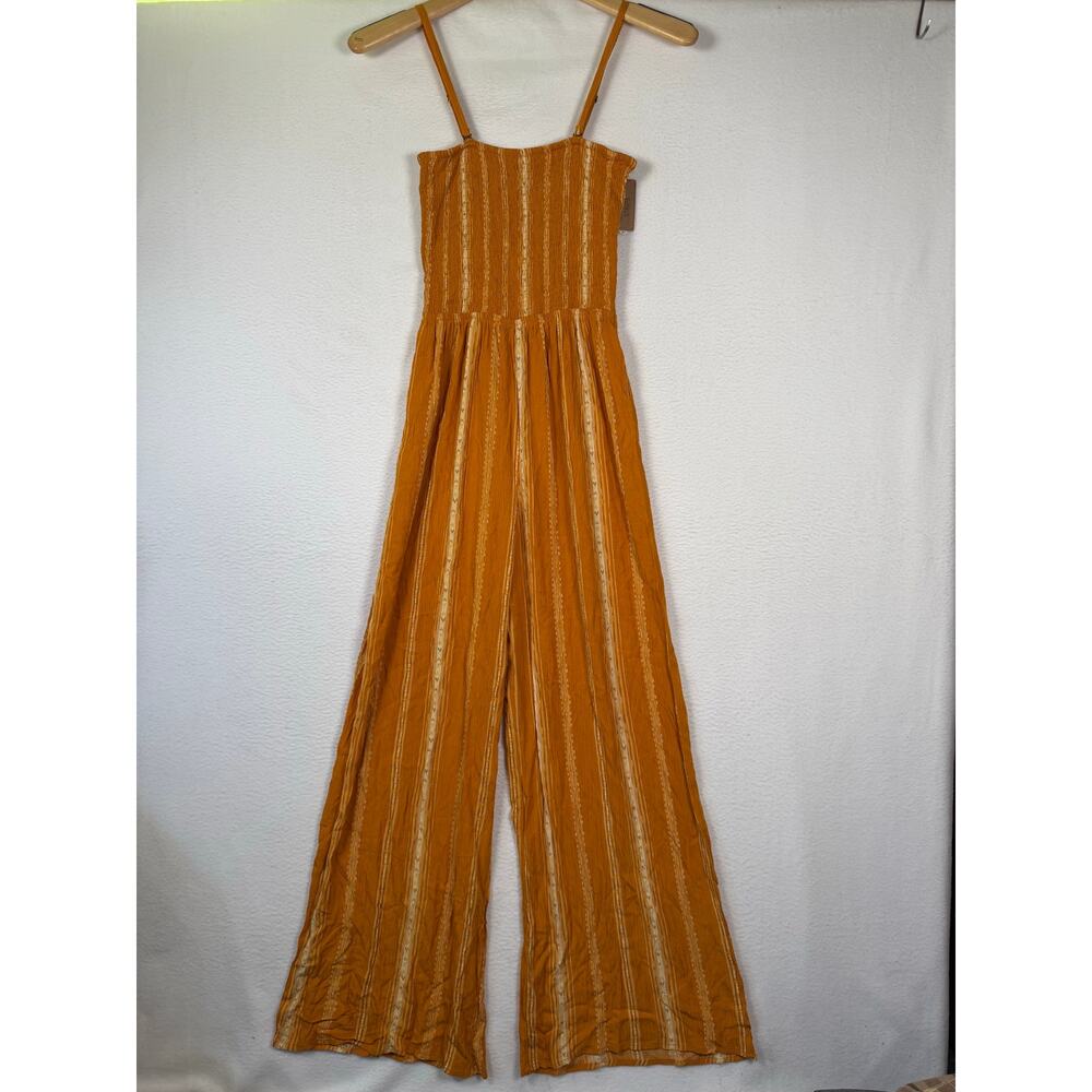 MUDD Smocked Bodice Jumpsuit Wide Leg Sleeveless Striped Yellow XS Summer Beach